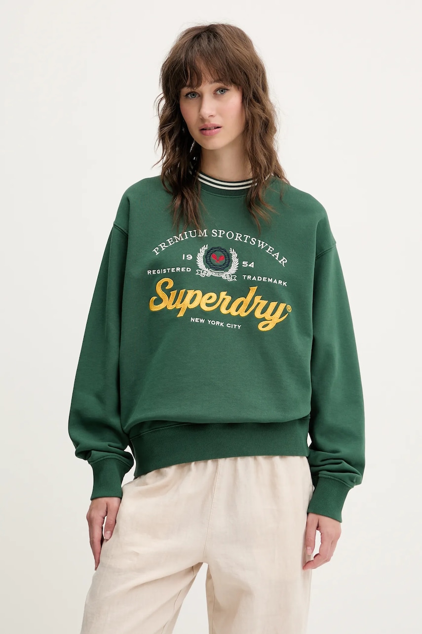 Superdry bluză culoarea verde, cu imprimeu, W2012254A-GRJ Superdry bluză culoarea verde, cu imprimeu, W2012254A-GRJ