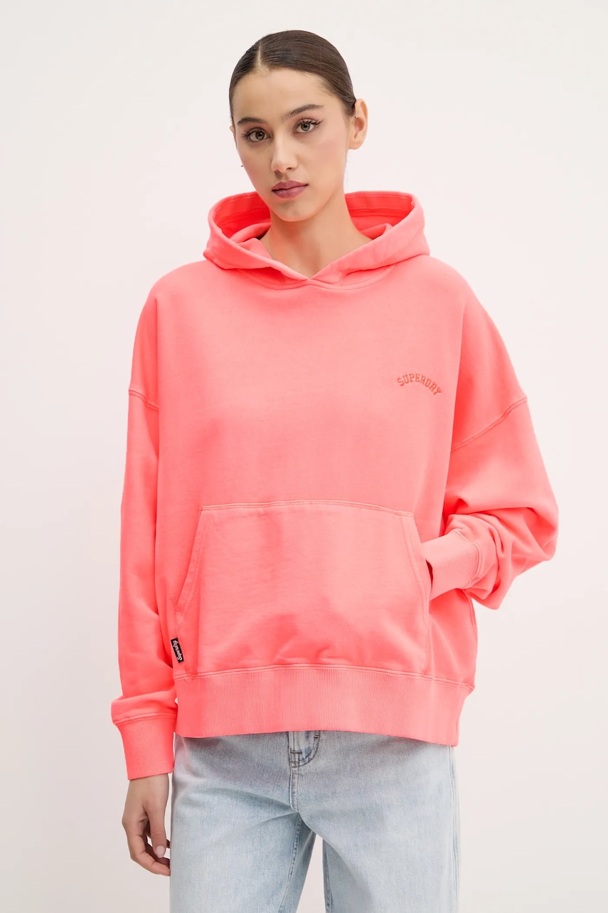 Superdry hanorac de bumbac culoarea portocaliu, cu glugă, uni, W2012281A-9SD Superdry hanorac de bumbac culoarea portocaliu, cu glugă, uni, W2012281A-9SD