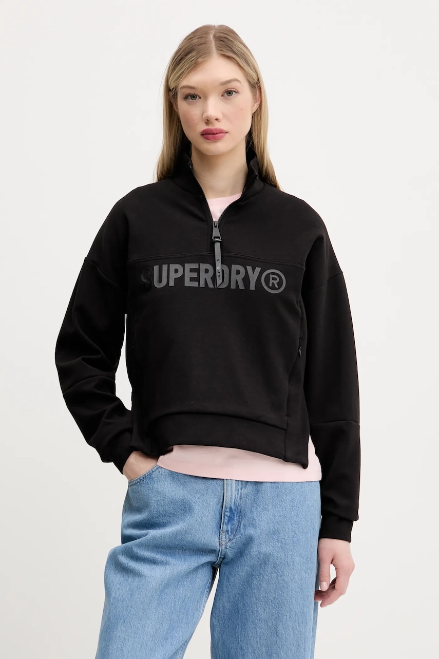 Superdry bluză femei, culoarea negru, cu imprimeu, W2012295A-02A Superdry bluză femei, culoarea negru, cu imprimeu, W2012295A-02A