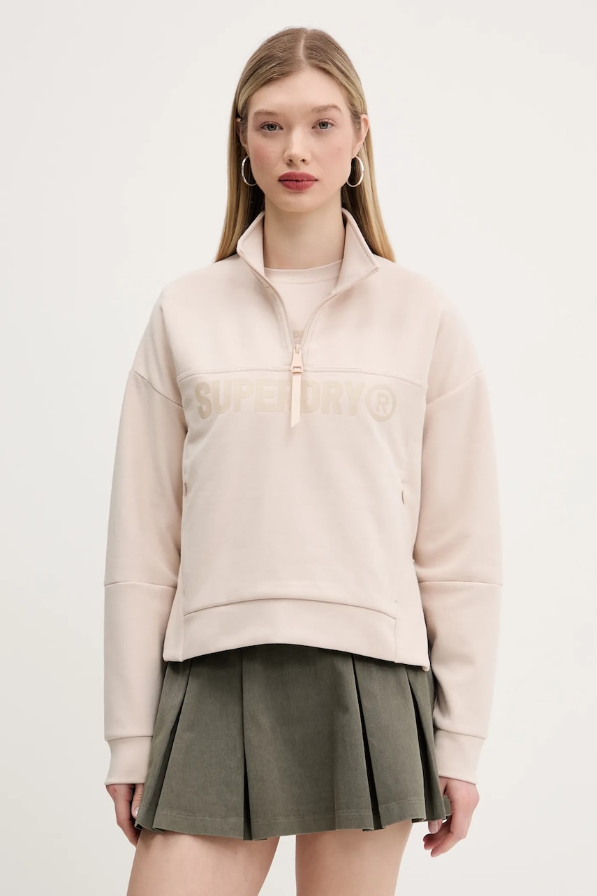 Superdry bluza femei, culoarea bej, cu imprimeu, W2012295A-7SJ