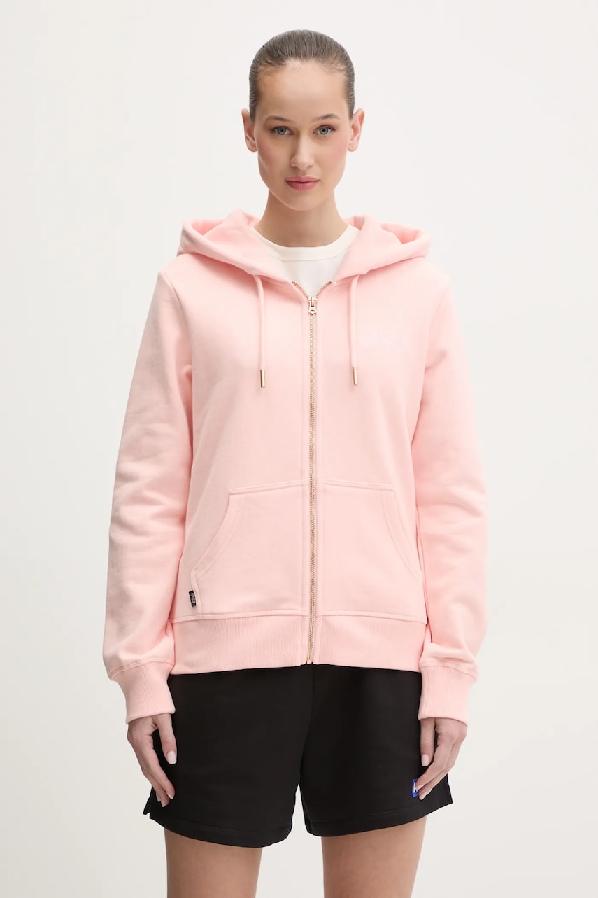 Superdry hanorac de bumbac femei, culoarea roz, cu glugă, neted, W2012358A-2LY Superdry hanorac de bumbac femei, culoarea roz, cu glugă, neted, W2012358A-2LY