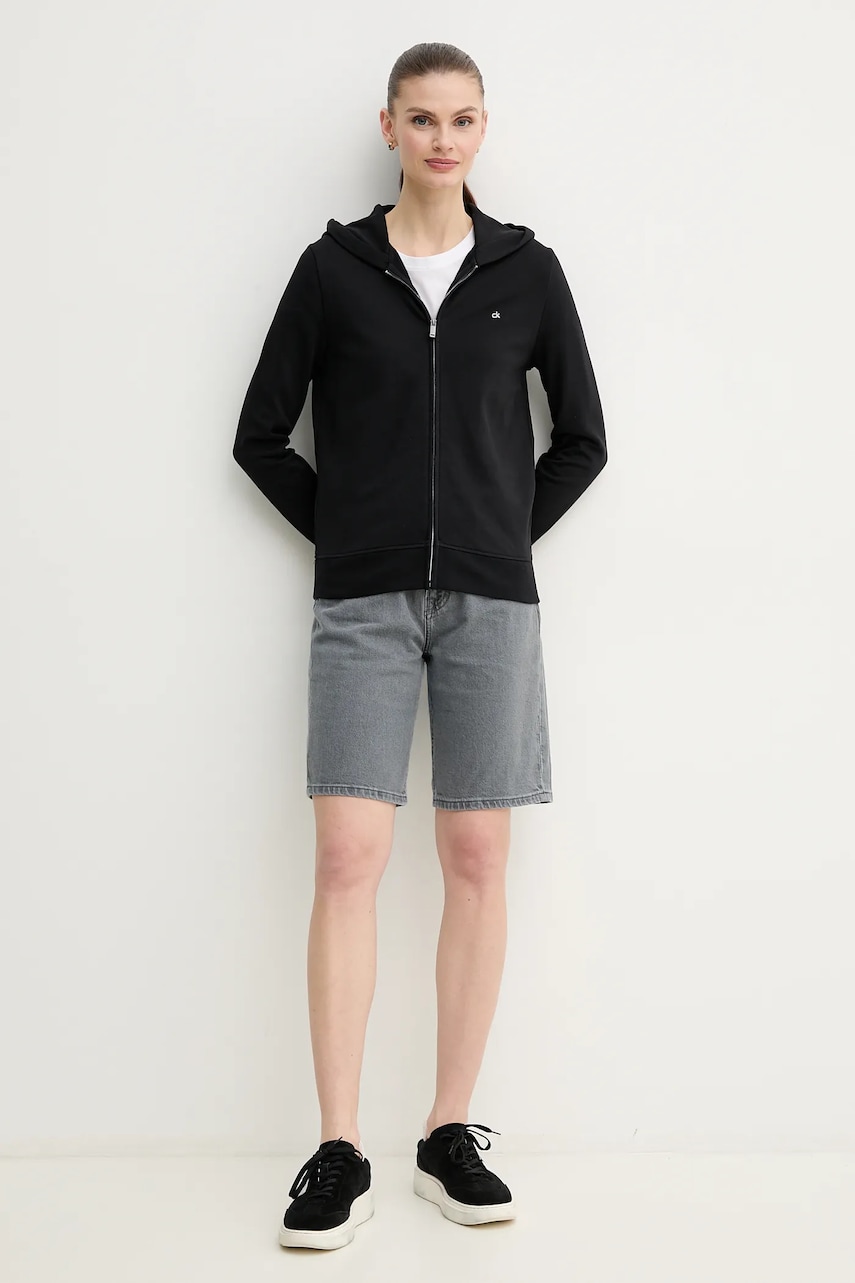 Хлопковая кофта Calvin Klein женская цвет чёрный с капюшоном однотонная K20K208426 Хлопковая кофта Calvin Klein женская цвет чёрный с капюшоном однотонная K20K208426