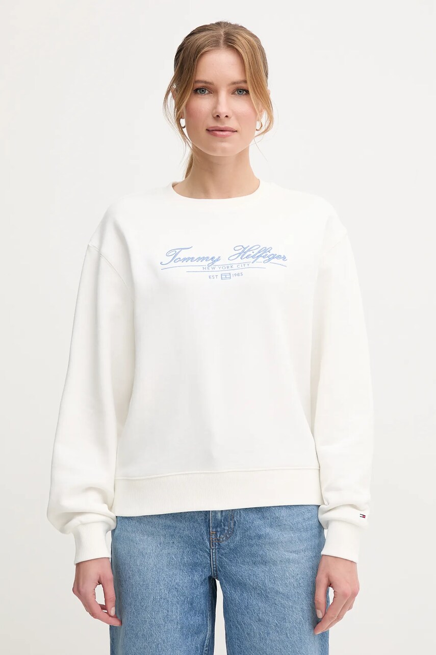 Levně Bavlněná mikina Tommy Hilfiger dámská, bílá barva, s aplikací, WW0WW45430