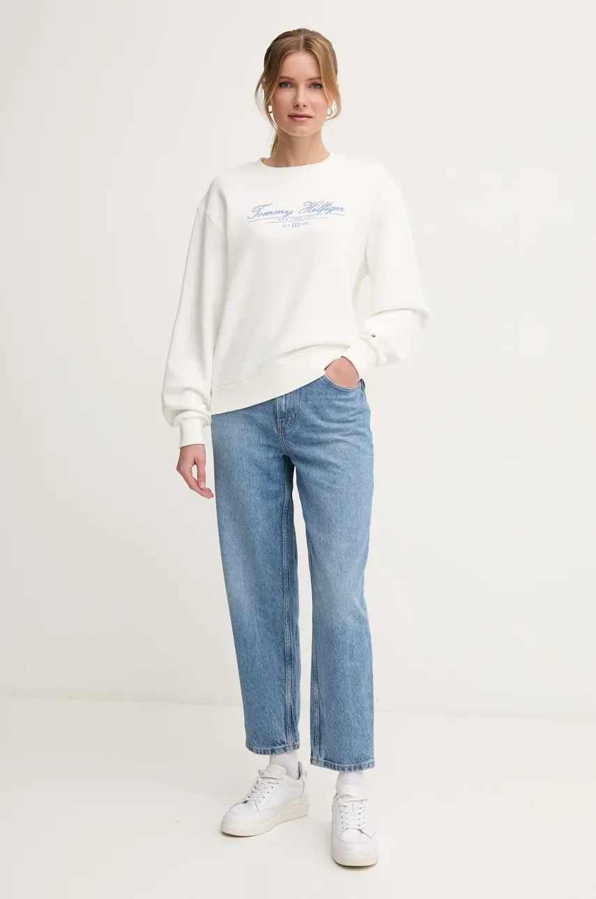 Хлопковая кофта Tommy Hilfiger женская цвет белый с аппликацией WW0WW45430 Хлопковая кофта Tommy Hilfiger женская цвет белый с аппликацией WW0WW45430