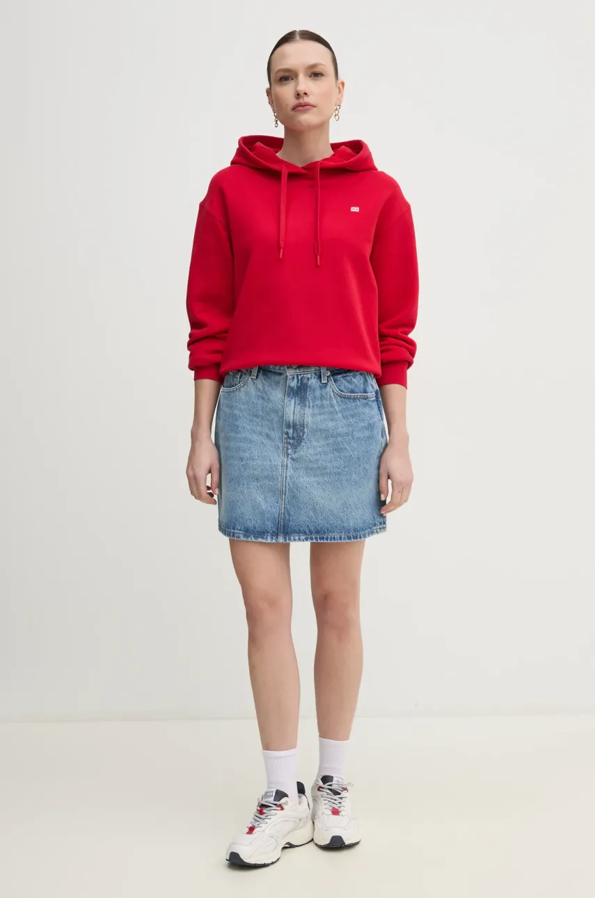 Хлопковая кофта Tommy Hilfiger женская цвет красный с капюшоном однотонная WW0WW45979 Хлопковая кофта Tommy Hilfiger женская цвет красный с капюшоном однотонная WW0WW45979