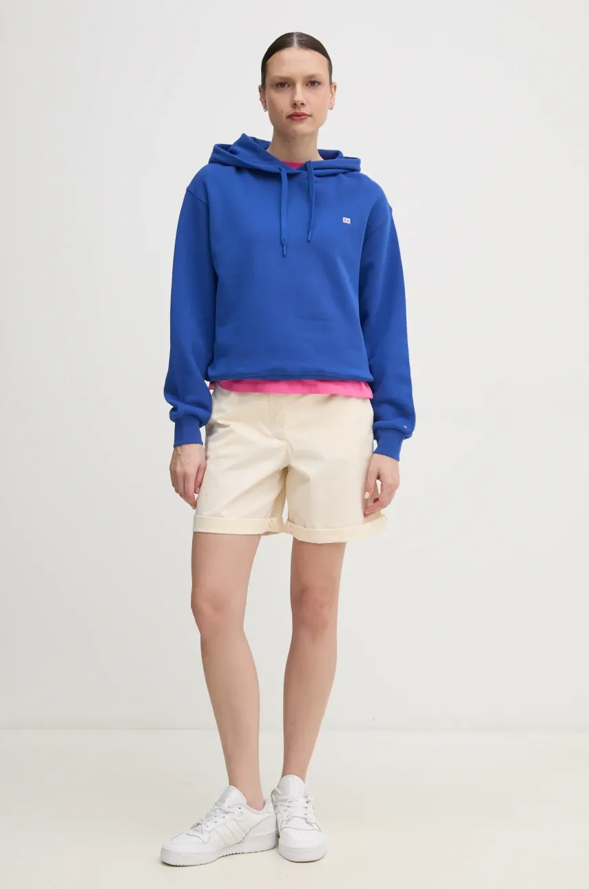 Хлопковая кофта Tommy Hilfiger женская цвет фиолетовый с капюшоном однотонная WW0WW45979 Хлопковая кофта Tommy Hilfiger женская цвет фиолетовый с капюшоном однотонная WW0WW45979