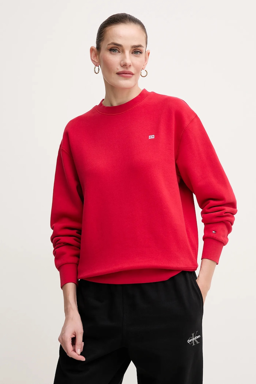 Levně Bavlněná mikina Tommy Hilfiger dámská, červená barva, hladká, WW0WW45980