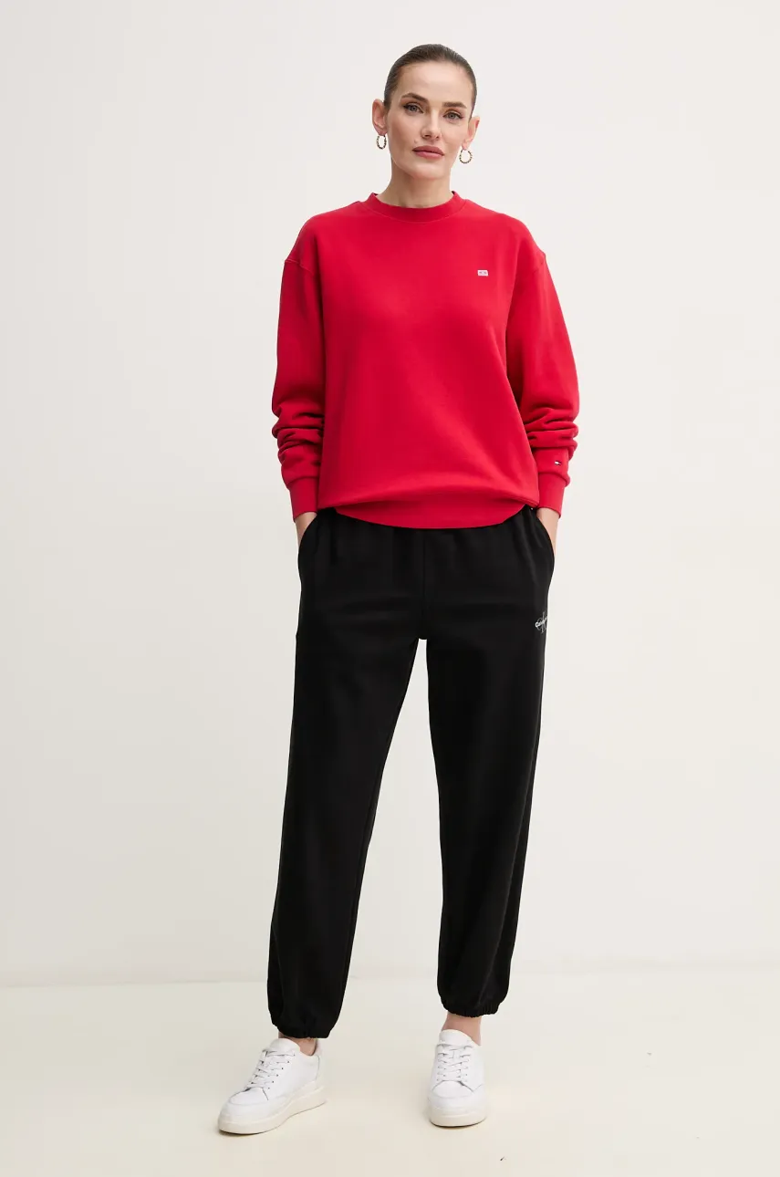 Хлопковая кофта Tommy Hilfiger женская цвет красный однотонная WW0WW45980 Хлопковая кофта Tommy Hilfiger женская цвет красный однотонная WW0WW45980