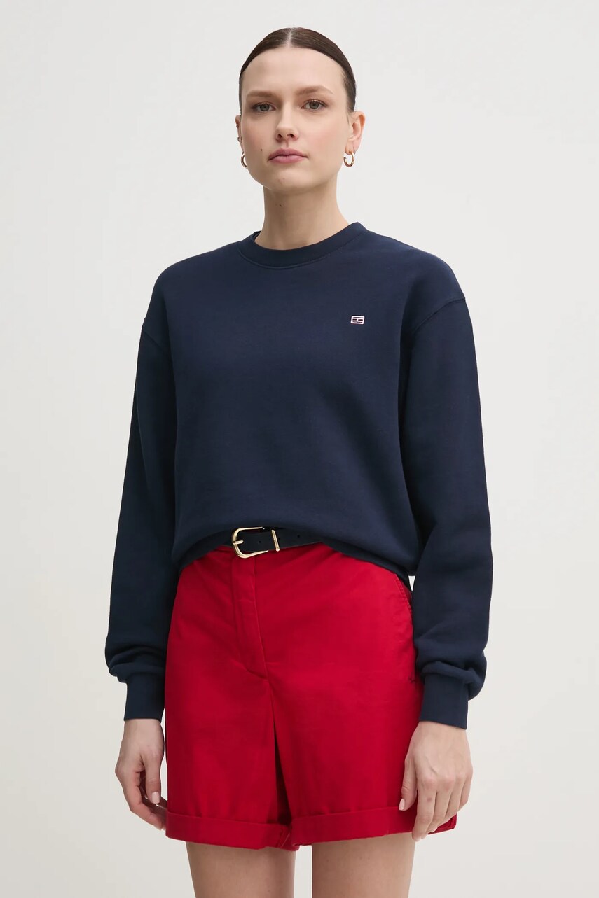 Levně Bavlněná mikina Tommy Hilfiger dámská, tmavomodrá barva, hladká, WW0WW45980