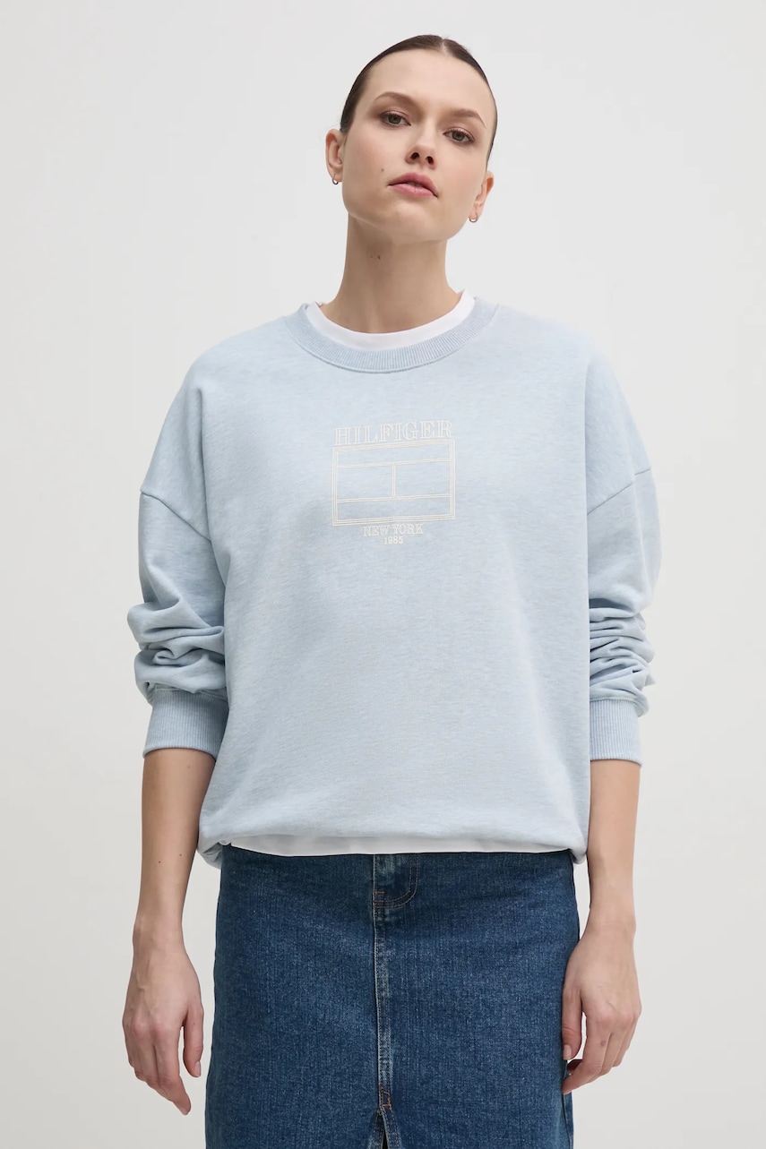 Levně Mikina Tommy Hilfiger dámská, modrá barva, s potiskem, WW0WW44633