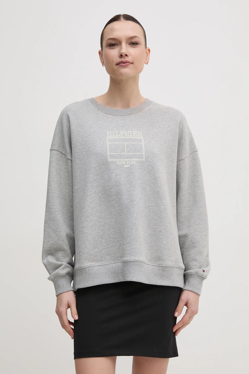 Levně Mikina Tommy Hilfiger dámská, šedá barva, s potiskem, WW0WW44633