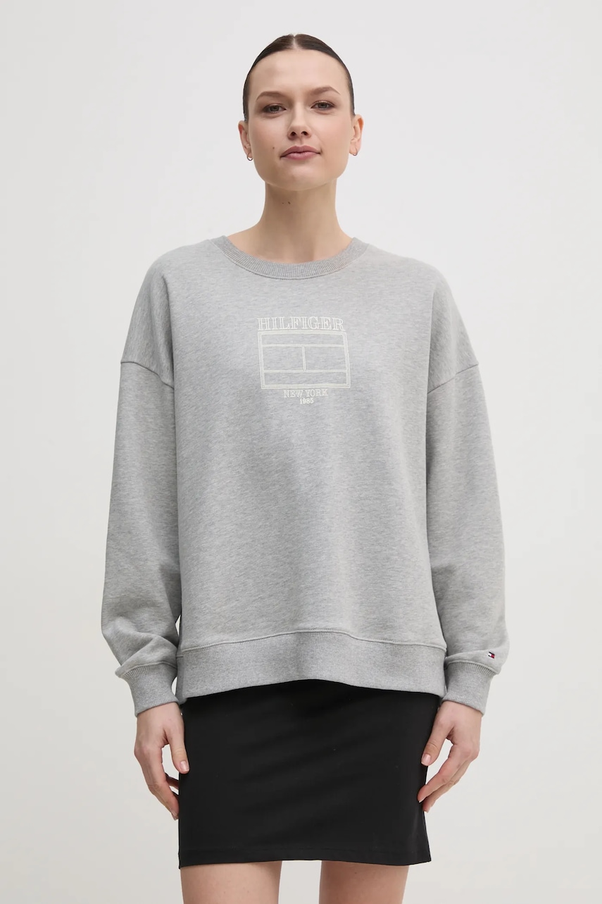 Mikina Tommy Hilfiger dámská, šedá barva, s potiskem, WW0WW44633