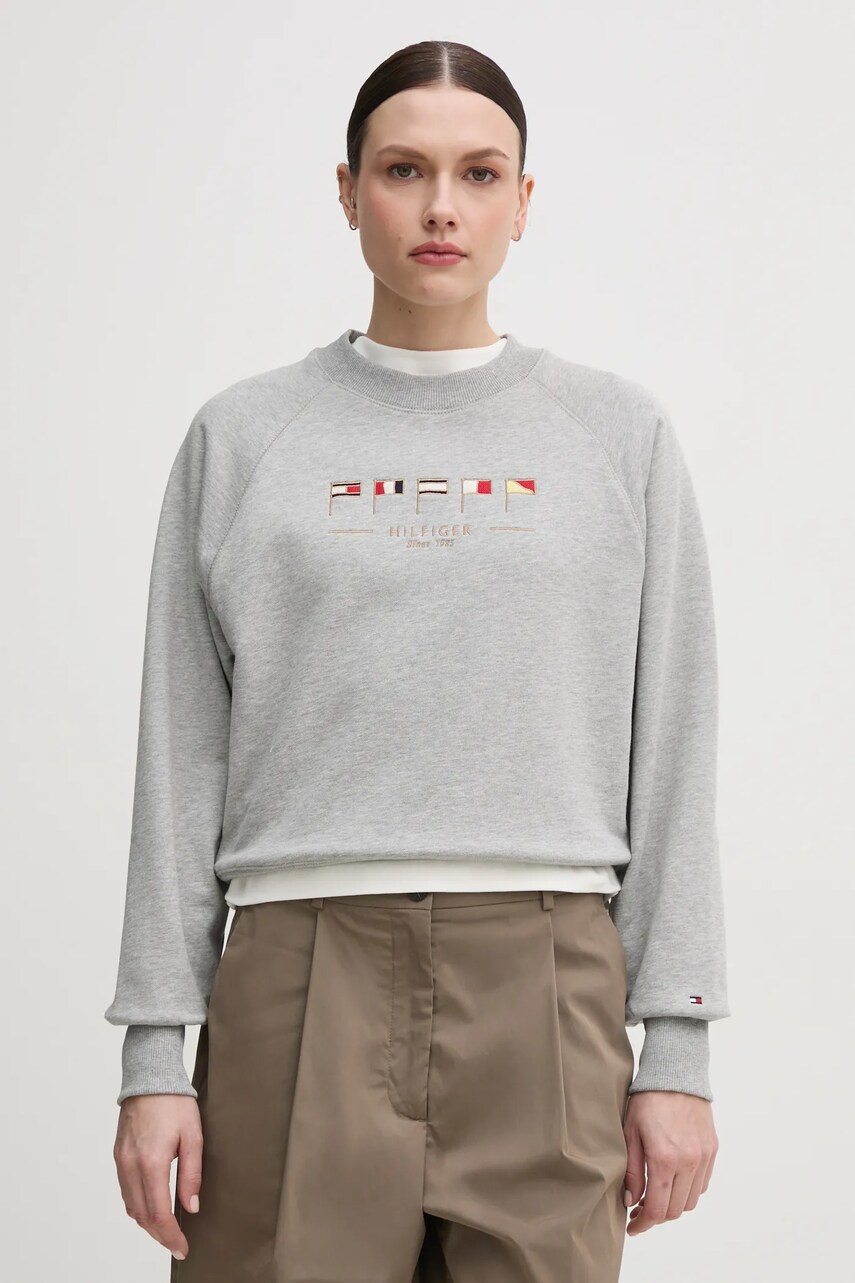 Levně Mikina Tommy Hilfiger dámská, šedá barva, s aplikací, WW0WW45526
