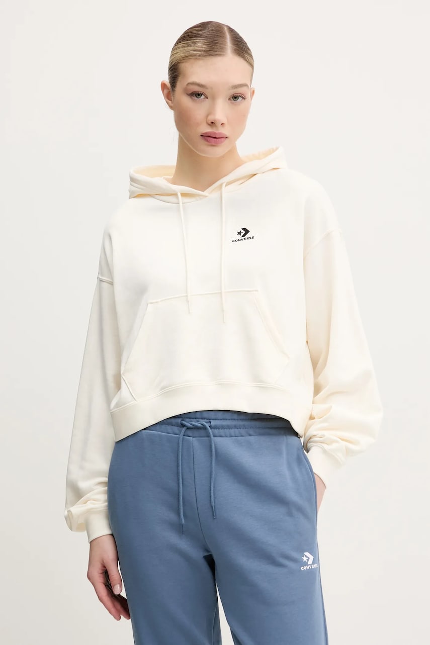 Converse hanorac femei, culoarea bej, cu glugă, cu imprimeu, 10027616-A02