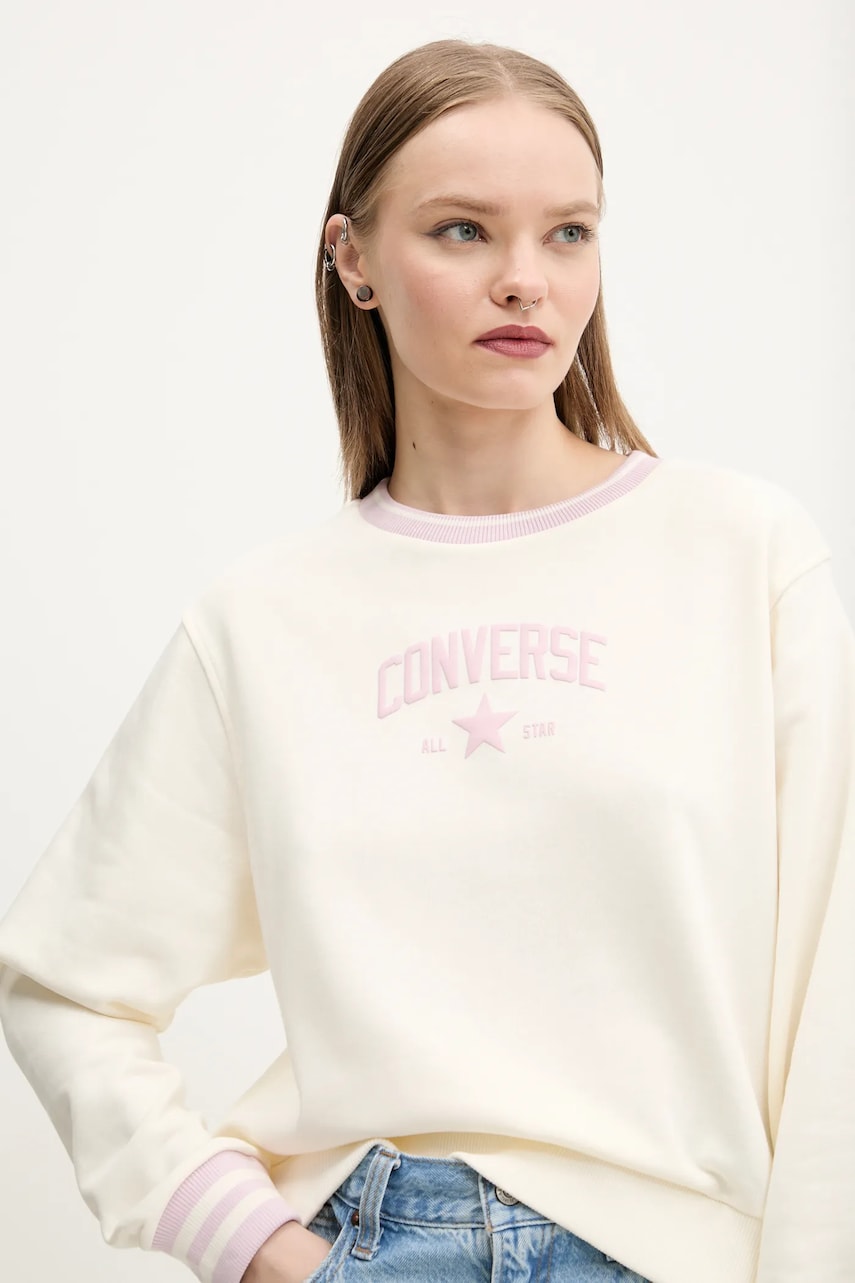 Converse bluza femei, culoarea bej, cu imprimeu, 10028564-A01