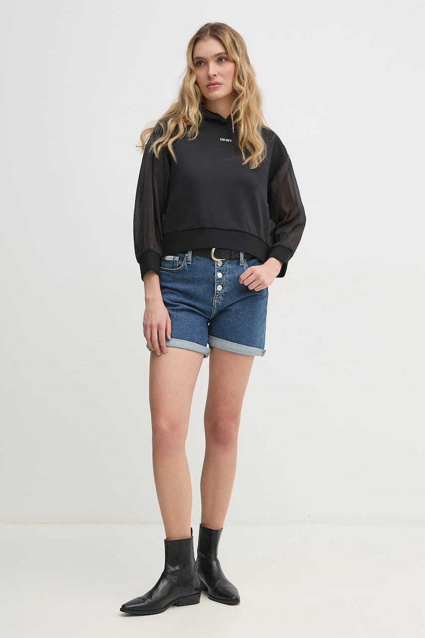 Кофта Dkny женская цвет чёрный с капюшоном с аппликацией P4BHSWSH Кофта Dkny женская цвет чёрный с капюшоном с аппликацией P4BHSWSH