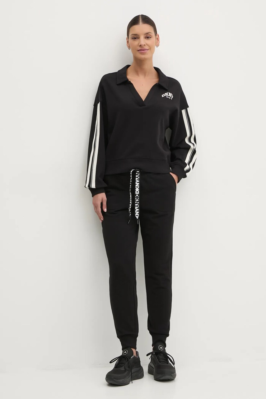 Хлопковая кофта Dkny женская цвет чёрный с аппликацией DP5T1232 Хлопковая кофта Dkny женская цвет чёрный с аппликацией DP5T1232