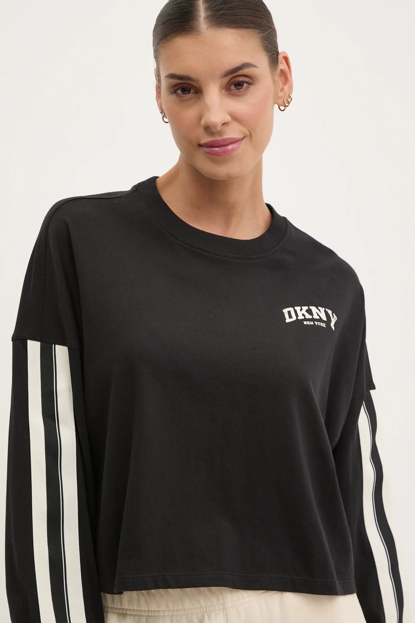 Βαμβακερή μπλούζα με μακριά μανίκια Dkny χρώμα: μαύρο, DP5T1226 φωτογραφία