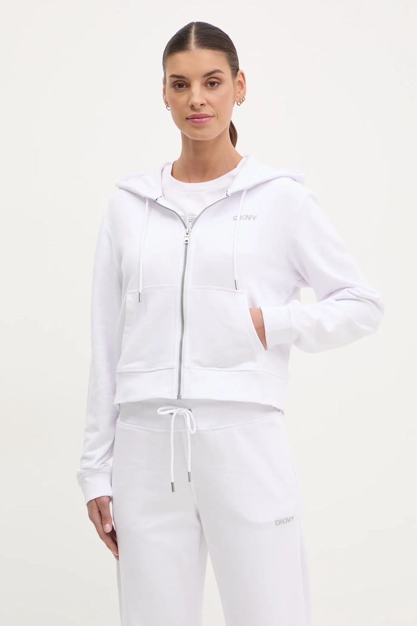 Dkny bluza femei, culoarea alb, cu glugă, neted, DP5J9588 Dkny bluza femei, culoarea alb, cu glugă, neted, DP5J9588