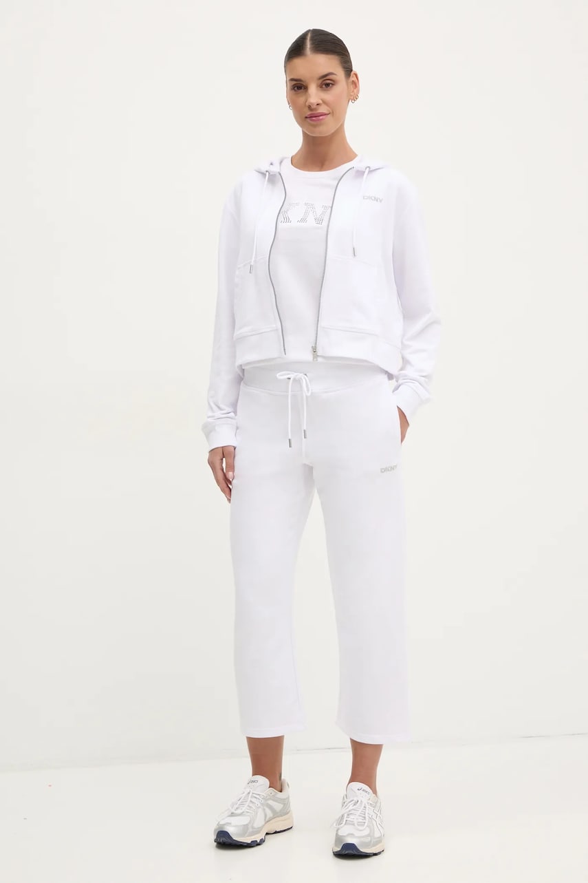 Кофта Dkny женская цвет белый с капюшоном однотонная DP5J9588 Кофта Dkny женская цвет белый с капюшоном однотонная DP5J9588
