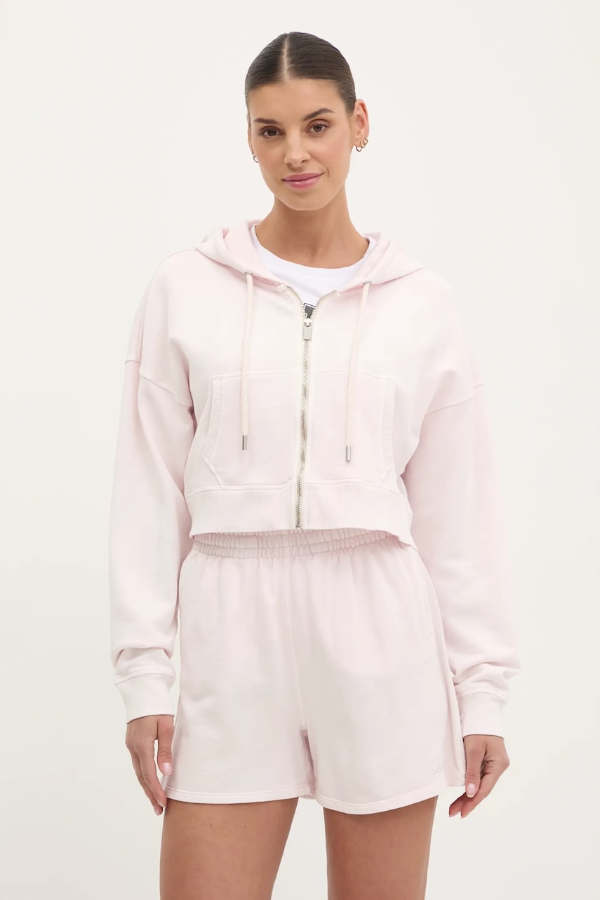 Dkny hanorac de bumbac femei, culoarea roz, cu glugă, neted, DP5J9578