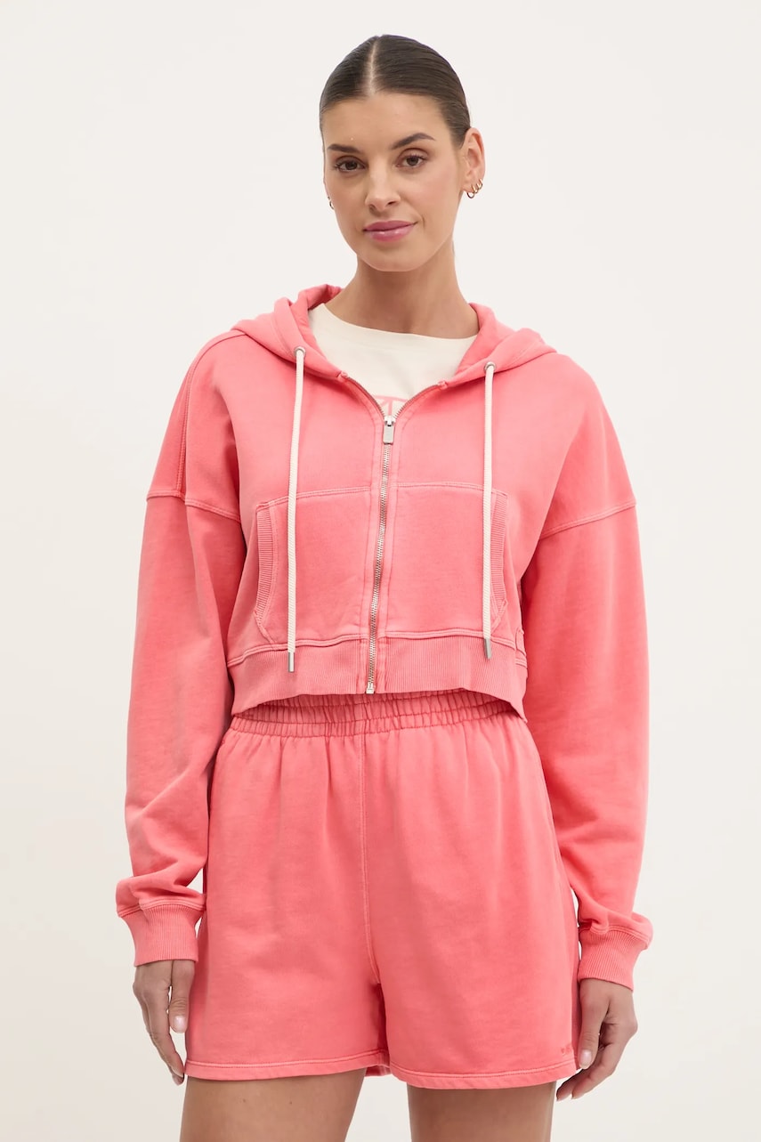 Dkny hanorac de bumbac femei, culoarea roz, cu glugă, neted, DP5J9578