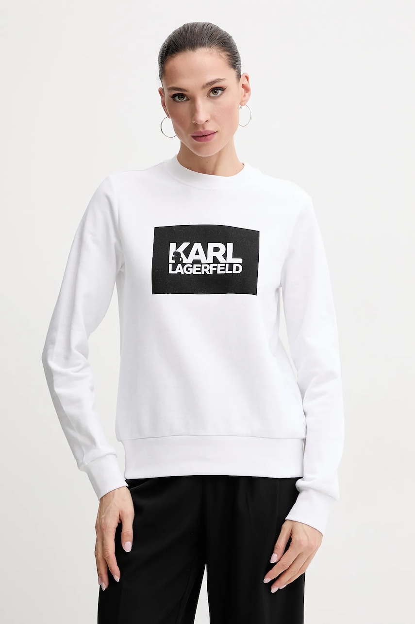 Karl Lagerfeld hanorac de bumbac femei, culoarea alb, cu imprimeu, ASW20006 Karl Lagerfeld hanorac de bumbac femei, culoarea alb, cu imprimeu, ASW20006