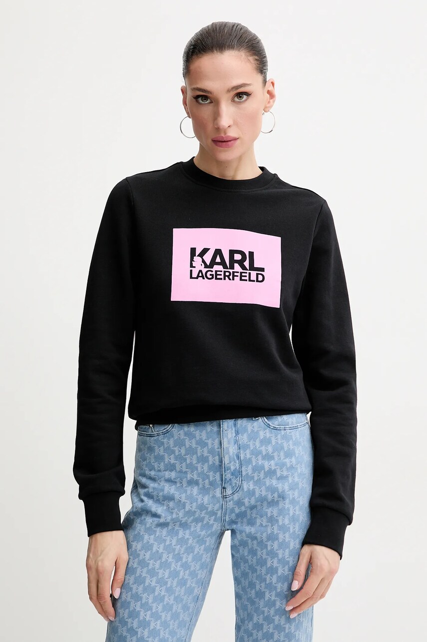 Karl Lagerfeld hanorac de bumbac femei, culoarea negru, cu imprimeu, ASW20006