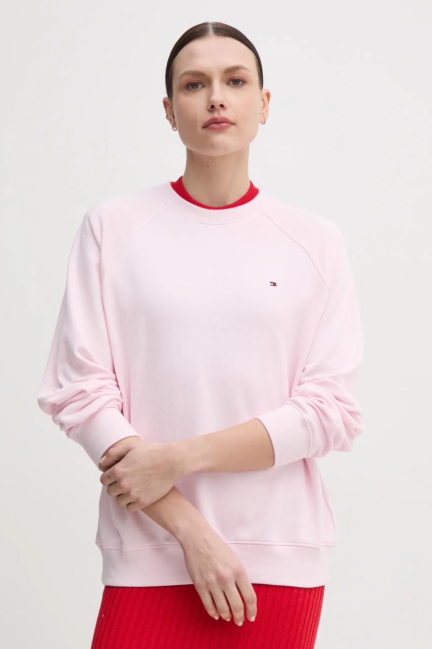 

Суичър Tommy Hilfiger в розово с изчистен дизайн UW0UW05771, Розов