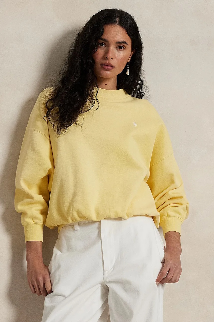 Levně Mikina Polo Ralph Lauren dámská, žlutá barva, s potiskem, 211965111