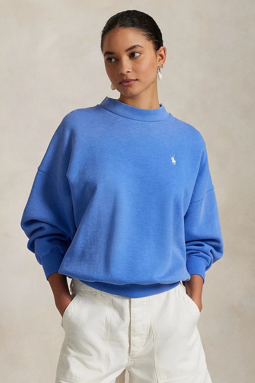 Levně Mikina Polo Ralph Lauren dámská, modrá barva, s potiskem, 211965111