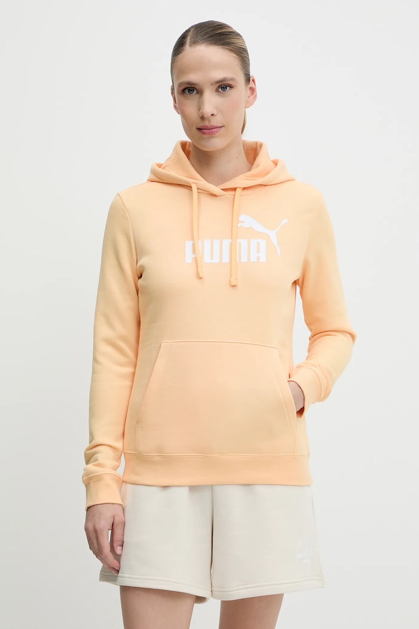 Puma bluza culoarea portocaliu, cu gluga, cu imprimeu, 682389