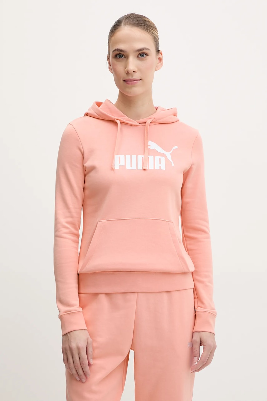 Puma bluza femei, culoarea roz, cu glugă, cu imprimeu, 682391 Puma bluza femei, culoarea roz, cu glugă, cu imprimeu, 682391