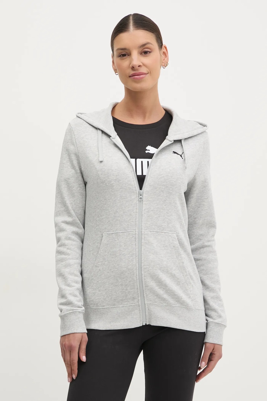 Puma bluza femei, culoarea gri, cu glugă, neted, 682406