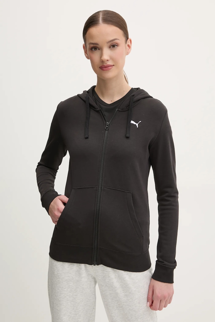 Puma bluza femei, culoarea negru, cu glugă, neted, 682406