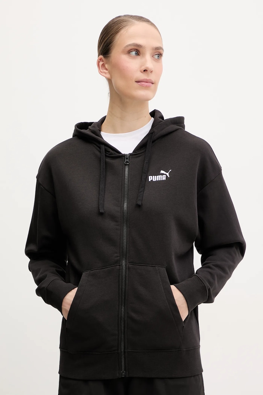 Puma hanorac femei, culoarea negru, cu glugă, cu imprimeu, 682410