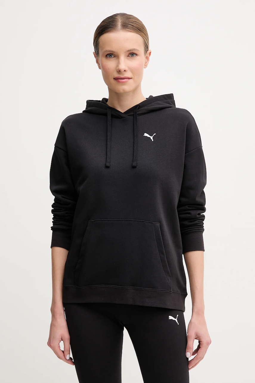 Puma bluza femei, culoarea negru, cu glugă, cu imprimeu, 684977