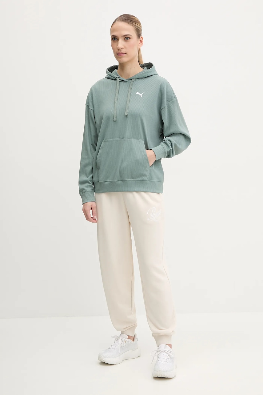Кофта Puma женская цвет зелёный с капюшоном однотонная 685023 Кофта Puma женская цвет зелёный с капюшоном однотонная 685023