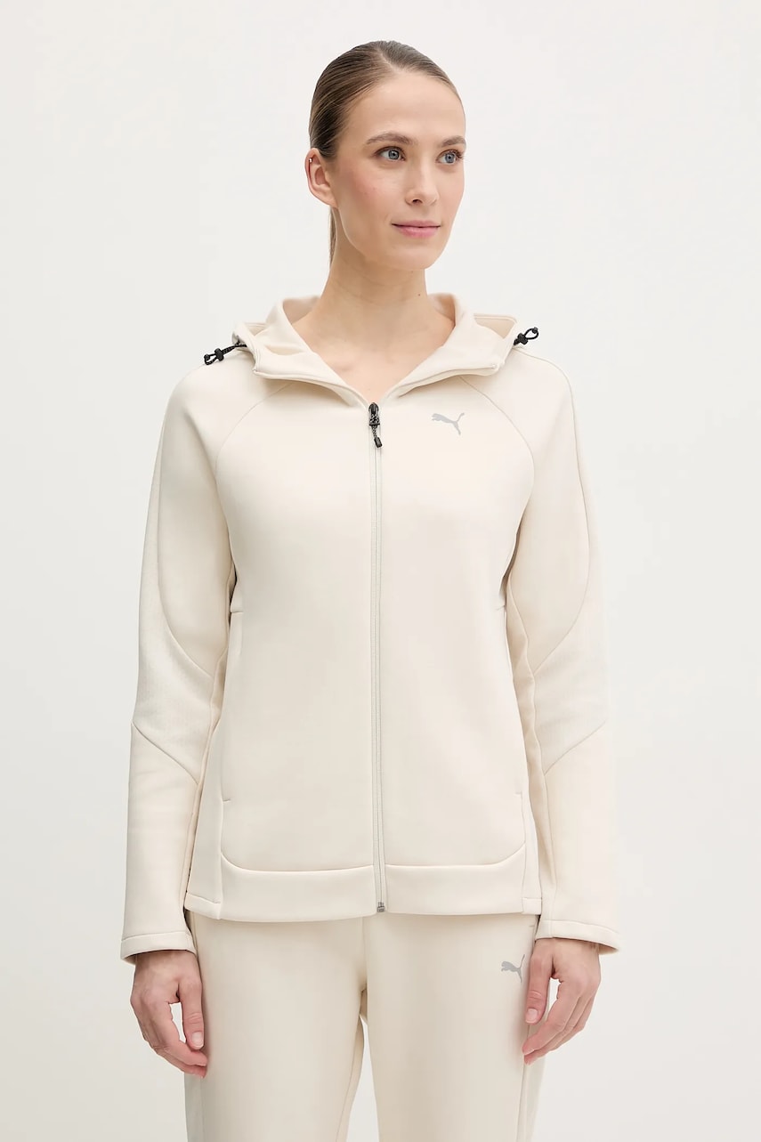 Puma bluza femei, culoarea bej, cu gluga, uni, 685050