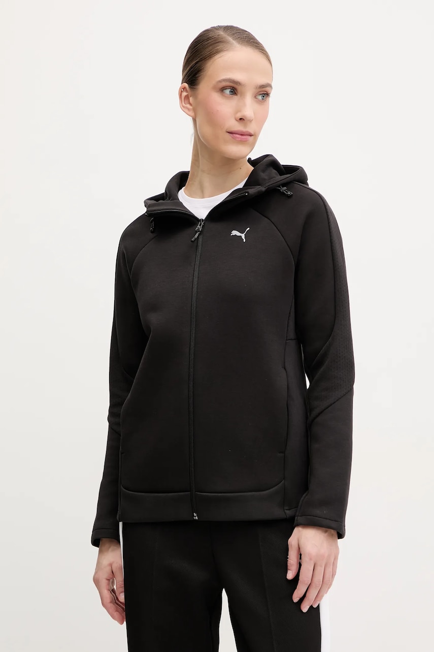 Puma bluză femei, culoarea negru, cu glugă, uni, 685050 Puma bluză femei, culoarea negru, cu glugă, uni, 685050