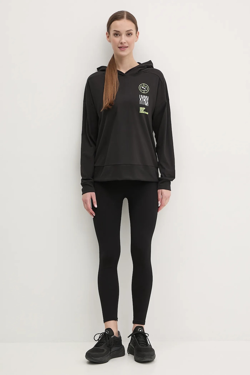 Кофта для тренинга Puma PUMA x HYROX цвет чёрный с капюшоном с принтом 526907 Кофта для тренинга Puma PUMA x HYROX цвет чёрный с капюшоном с принтом 526907