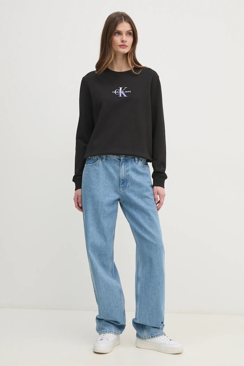 Хлопковая кофта Calvin Klein Jeans женская цвет чёрный с принтом J20J225360 Хлопковая кофта Calvin Klein Jeans женская цвет чёрный с принтом J20J225360