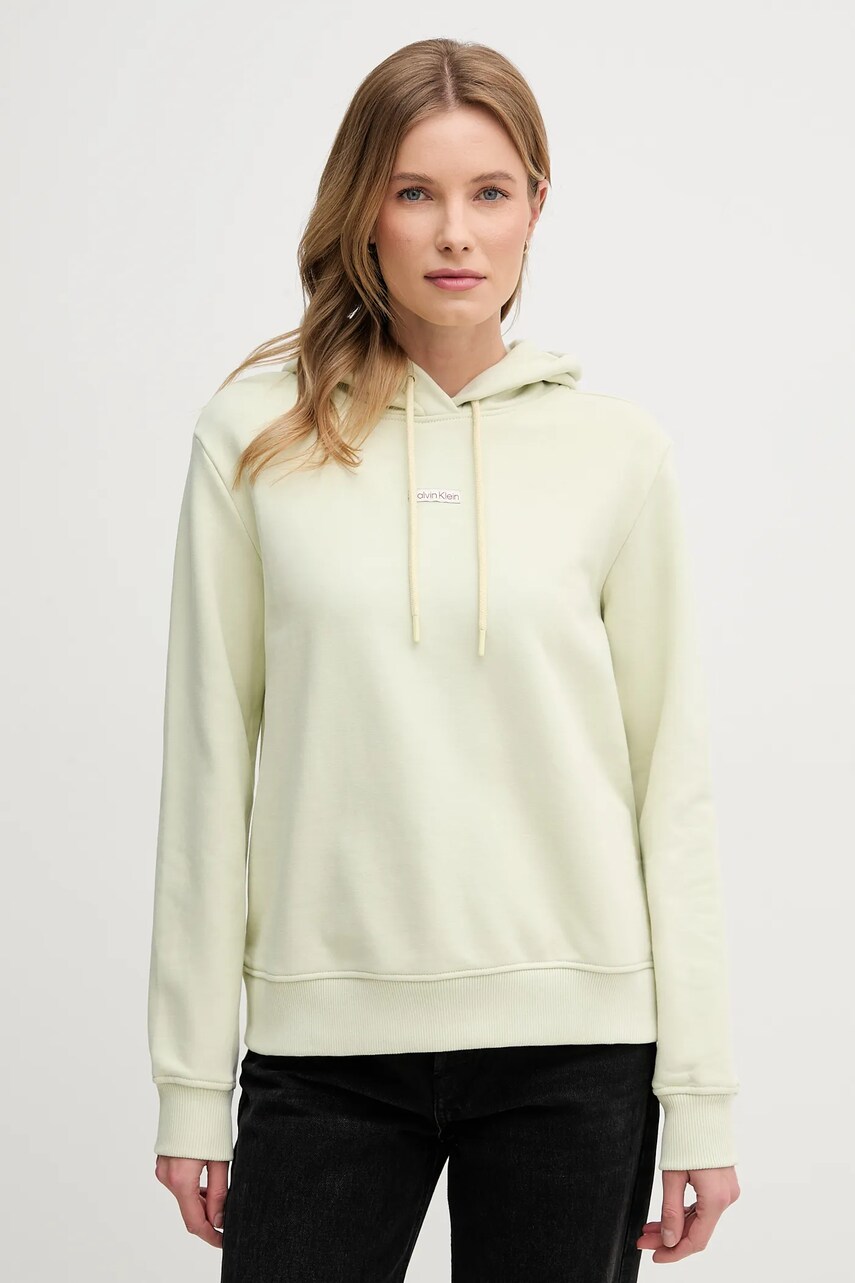Levně Bavlněná mikina Calvin Klein Jeans dámská, béžová barva, s kapucí, s aplikací, J20J225364