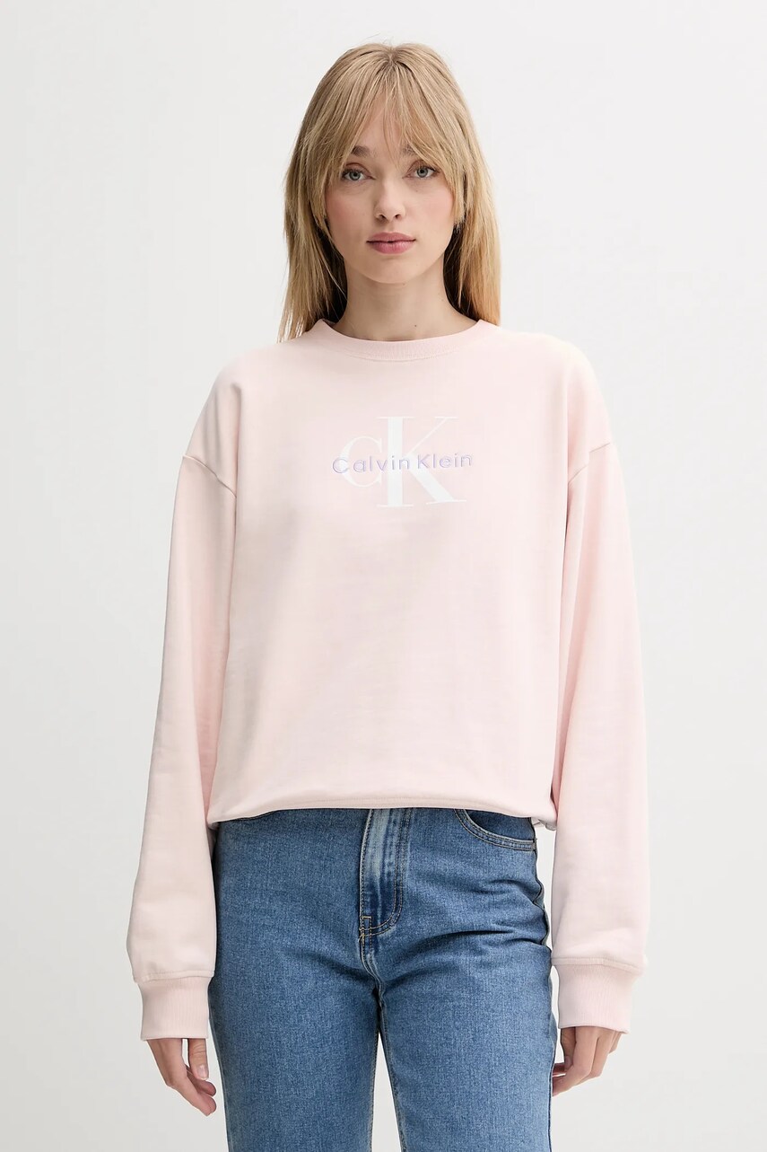 Levně Mikina Calvin Klein Jeans dámská, béžová barva, s potiskem, LV047B234G
