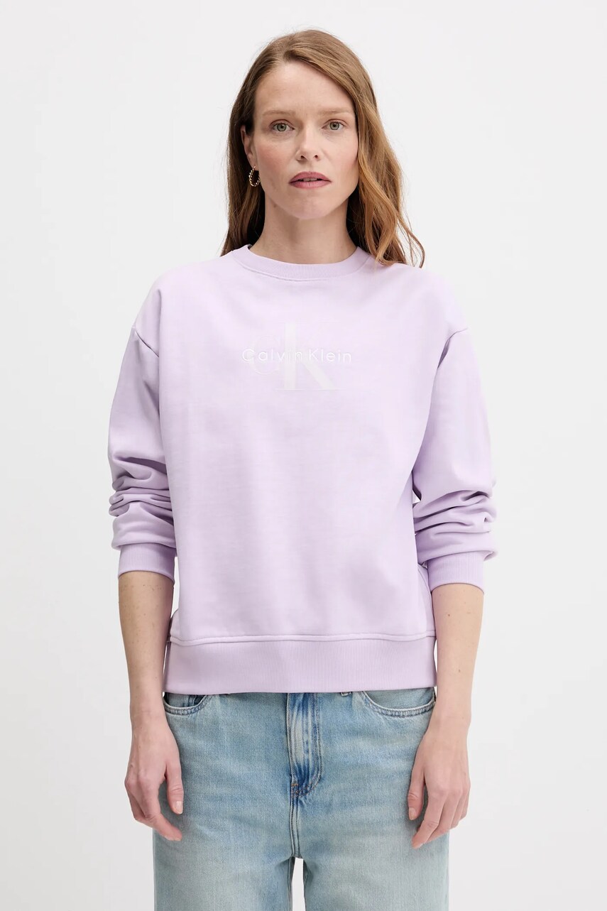 Levně Mikina Calvin Klein Jeans dámská, fialová barva, s potiskem, LV047B234G