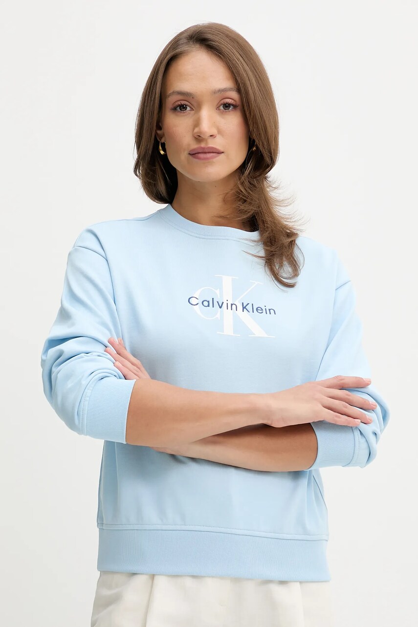 Levně Mikina Calvin Klein Jeans dámská, modrá barva, s potiskem, LV047B234G