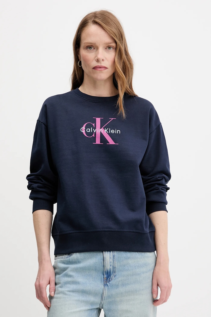 Levně Mikina Calvin Klein Jeans dámská, tmavomodrá barva, s potiskem, LV047B234G