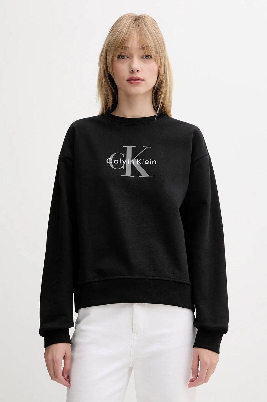 Levně Mikina Calvin Klein Jeans dámská, černá barva, s potiskem, LV047B234G
