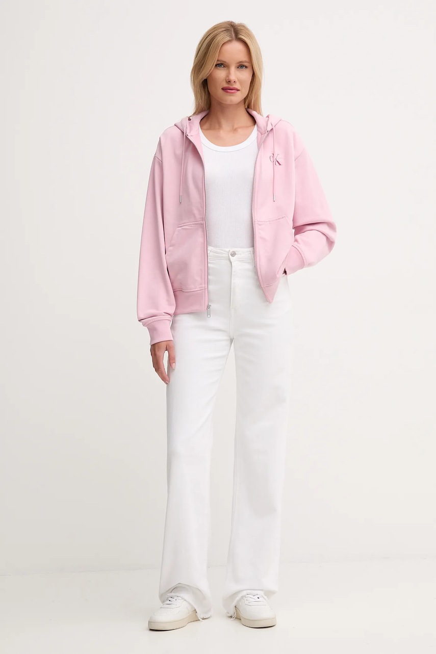 Кофта Calvin Klein Jeans цвет фиолетовый с капюшоном с принтом LV047B270G