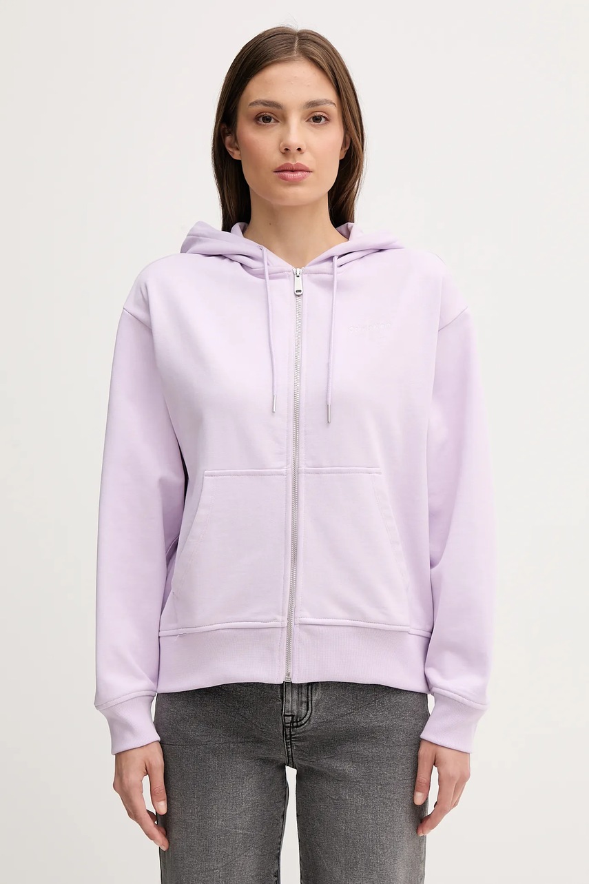 Levně Mikina Calvin Klein Jeans dámská, fialová barva, s kapucí, s potiskem, LV047B270G